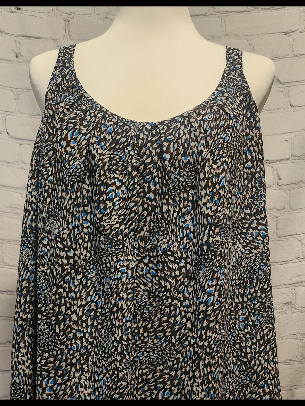 Lane Bryant Black, Blue and Cream Printed Scoop Neck Tank